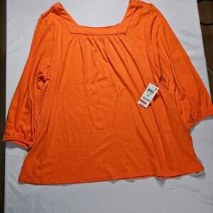Style & Co Orange Top 2X Square Neck 3/4 Sleeve Lightweight Knit NWT